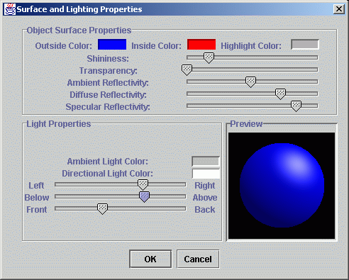 The Surface and Lighting Dialog for
the Java version of RoffView