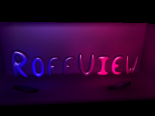 The Word RoffView in 3D,
Lit by Blue and Purple Lights